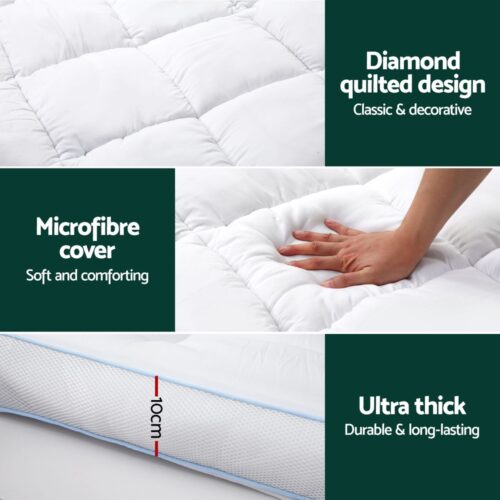 Giselle Bedding Mattress Topper Pillowtop Bamboo 10cm Double - Image 6
