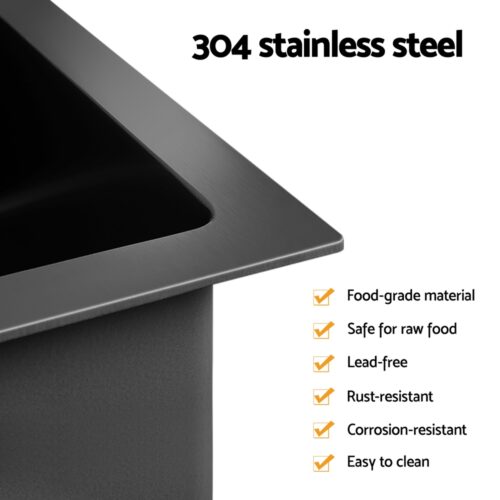 Cefito Stainless Steel Sink 70x45CM With Pull Out Mixer Tap Kitchen Basin Single Bowl Black - Image 4