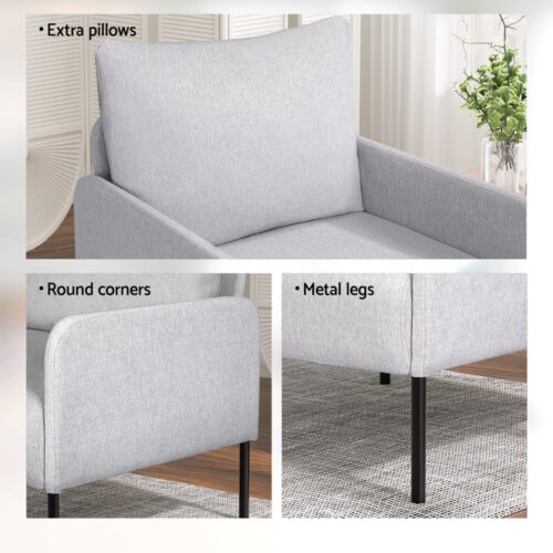Artiss Armchair 4 Seater Sofa Set Pillow Gery Kane - Image 5