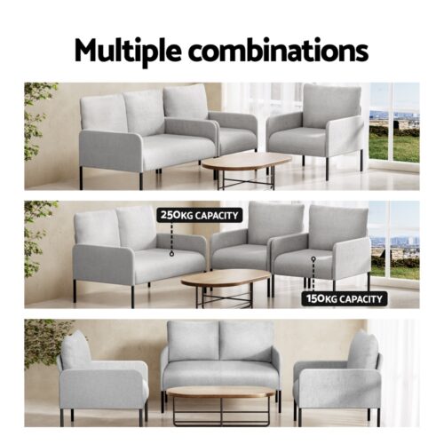 Artiss Armchair 4 Seater Sofa Set Pillow Gery Kane - Image 6