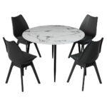 Artiss Dining Table and Chairs Set 5PCS Marble Black Lounge Kitchen Furniture