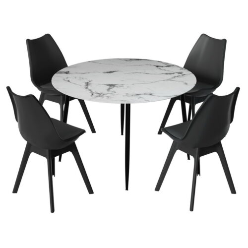 Artiss Dining Table and Chairs Set 5PCS Marble Black Lounge Kitchen Furniture