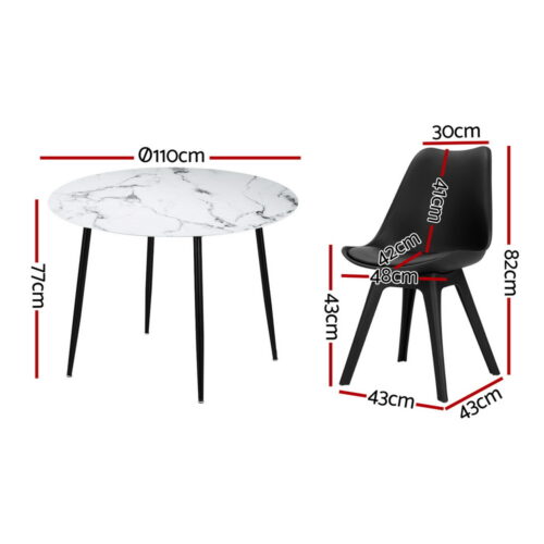 Artiss Dining Table and Chairs Set 5PCS Marble Black Lounge Kitchen Furniture - Image 2