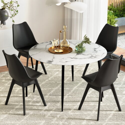 Artiss Dining Table and Chairs Set 5PCS Marble Black Lounge Kitchen Furniture - Image 7