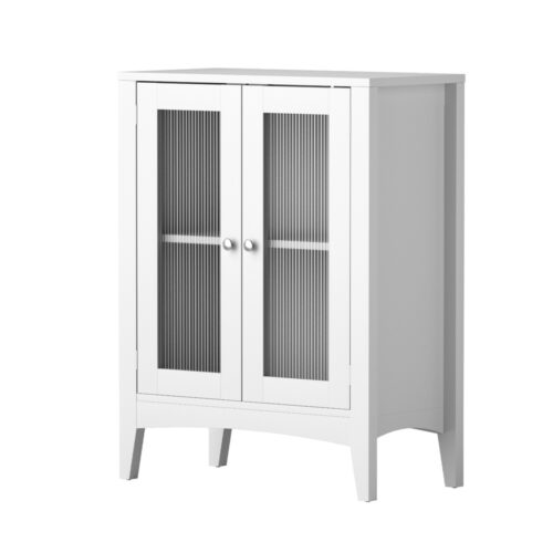 Artiss Bathroom Storage Cabinet 80cm Buffet Sideboard Floor Cupboard Toilet Glass White - Image 3