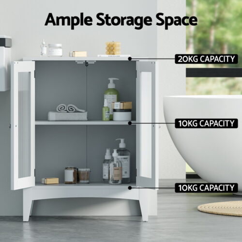 Artiss Bathroom Storage Cabinet 80cm Buffet Sideboard Floor Cupboard Toilet Glass White - Image 6