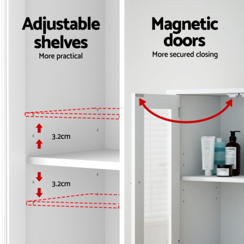 Artiss Bathroom Storage Cabinet 80cm Buffet Sideboard Floor Cupboard Toilet Glass White - Image 7
