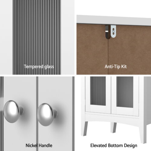 Artiss Bathroom Storage Cabinet 80cm Buffet Sideboard Floor Cupboard Toilet Glass White - Image 8