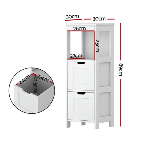 Artiss Bathroom Storage Cabinet 89cm Floor Toilet Drawer Bedroom Organizer Standing White - Image 4