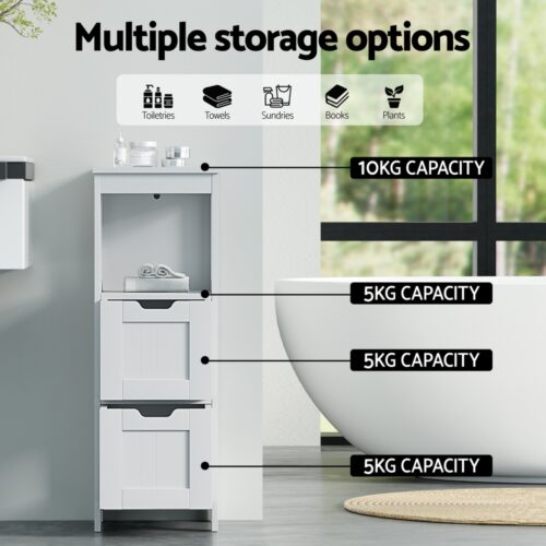 Artiss Bathroom Storage Cabinet 89cm Floor Toilet Drawer Bedroom Organizer Standing White - Image 6