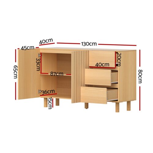 130cm Artiss Buffet Sideboard Cupboard Cabinet Pantry Storage Drawer Pine - Image 4