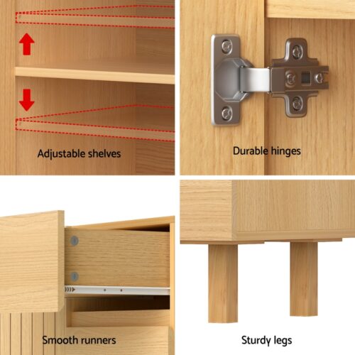 130cm Artiss Buffet Sideboard Cupboard Cabinet Pantry Storage Drawer Pine - Image 8