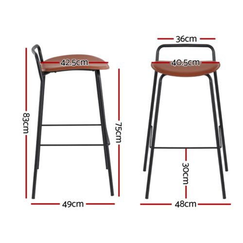 2x Artiss Bar Stools Kitchen Counter Stools Metal Brown - Image 4
