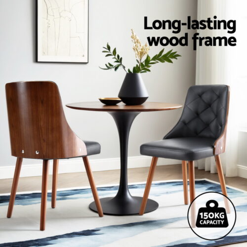 1 Set of 2 Artiss Dining Chairs Black PU - Image 3