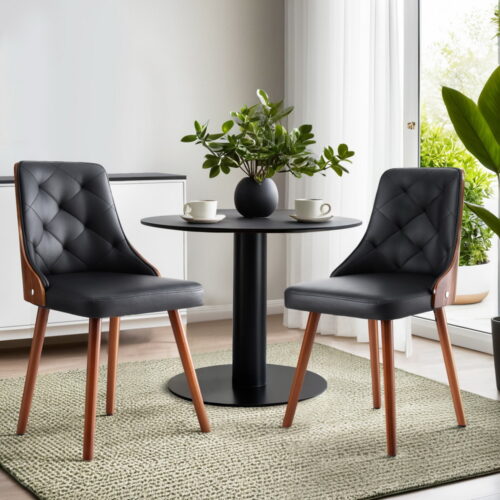 1 Set of 2 Artiss Dining Chairs Black PU - Image 6