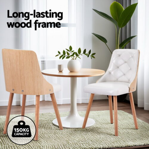 1 Set of 2 Artiss Dining Chairs White PU - Image 3