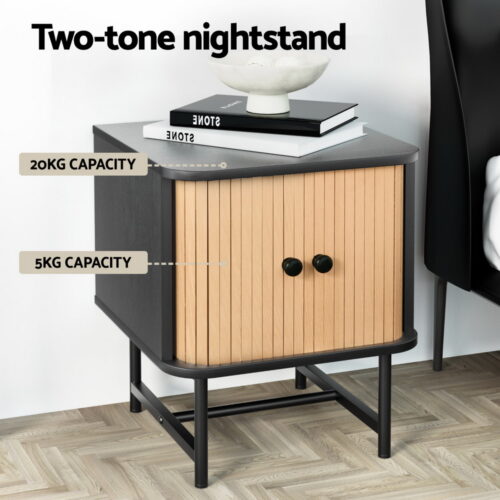 Artiss Bedside Table with Sliding Doors BORIS - Image 3