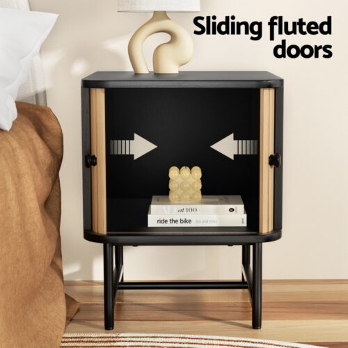 Artiss Bedside Table with Sliding Doors BORIS - Image 4