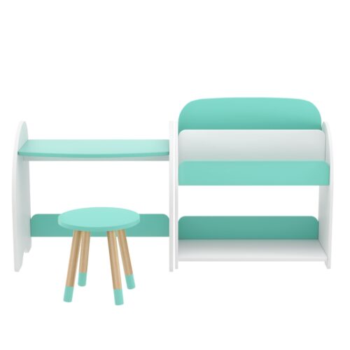 Keezi Kids Bookshelf 2 In 1 Table Chair Set Bookcase Toys Shelves Children Organiser - Image 2