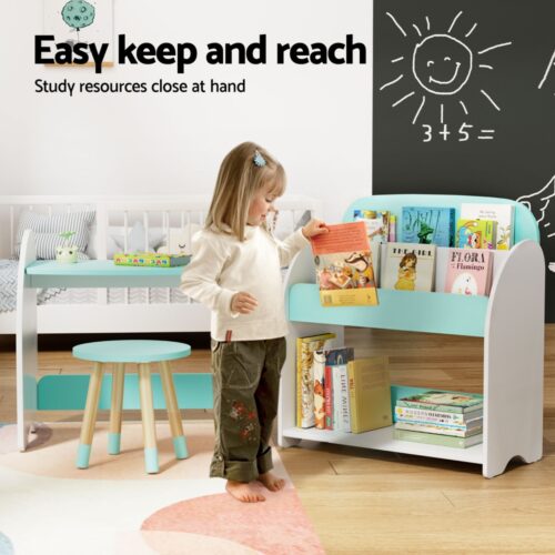Keezi Kids Bookshelf 2 In 1 Table Chair Set Bookcase Toys Shelves Children Organiser - Image 3