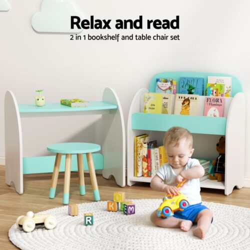 Keezi Kids Bookshelf 2 In 1 Table Chair Set Bookcase Toys Shelves Children Organiser - Image 5