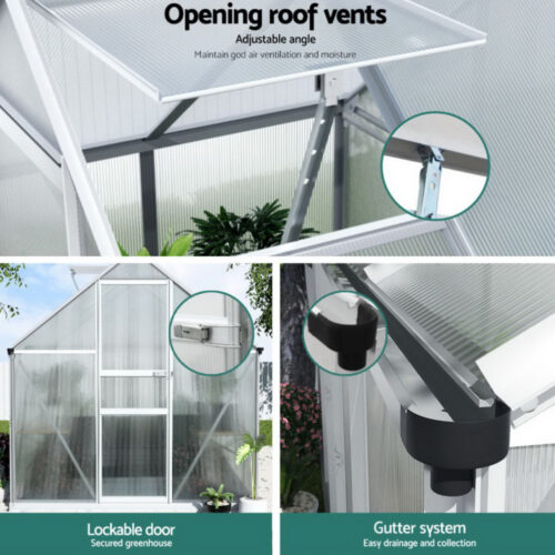 Green Fingers Greenhouse Aluminium Polycarbonate Premium Garden Storage Shed 1.3Mx1.9Mx2.0M - Image 4