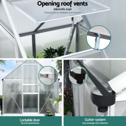Green Fingers Greenhouse Aluminium Polycarbonate Premium Garden Storage Shed 3.1Mx1.9Mx2.0M - Image 4
