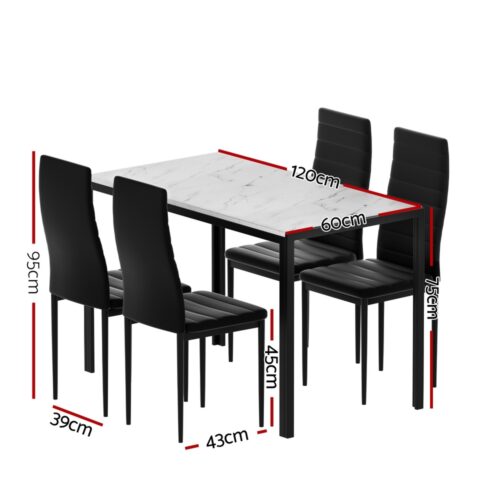 Set of 5 Artiss Dining Table Chairs Glossy Marble Effect Home Kitchen Lounge - Image 2