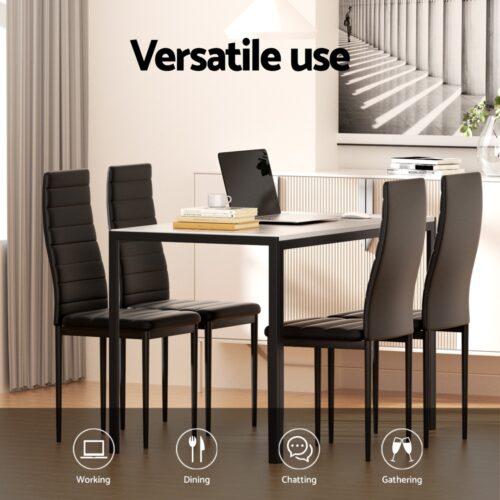 Set of 5 Artiss Dining Table Chairs Glossy Marble Effect Home Kitchen Lounge - Image 4
