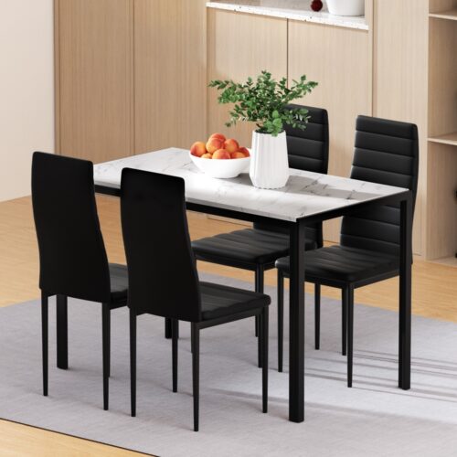 Set of 5 Artiss Dining Table Chairs Glossy Marble Effect Home Kitchen Lounge - Image 7
