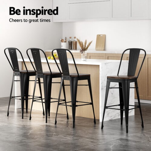 2x Artiss Metal Bar Stools Wooden Seat Retro Counter Stool - Image 5