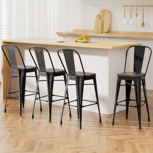 4x Artiss Metal Bar Stools Wooden Seat Retro Counter Stool - Image 2