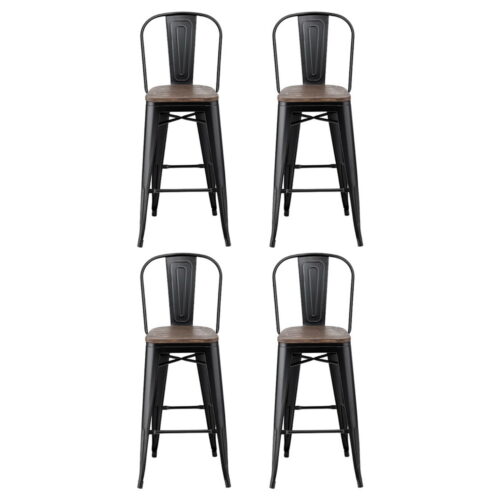 4x Artiss Metal Bar Stools Wooden Seat Retro Counter Stool - Image 4