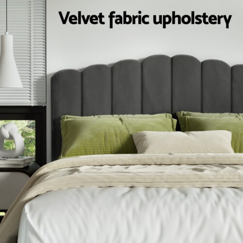 Artiss Bed Frame Double Size Velvet Grey FION - Image 5