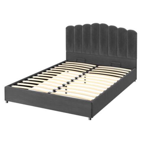 Artiss Bed Frame Queen Size Velvet Grey FION - Image 3