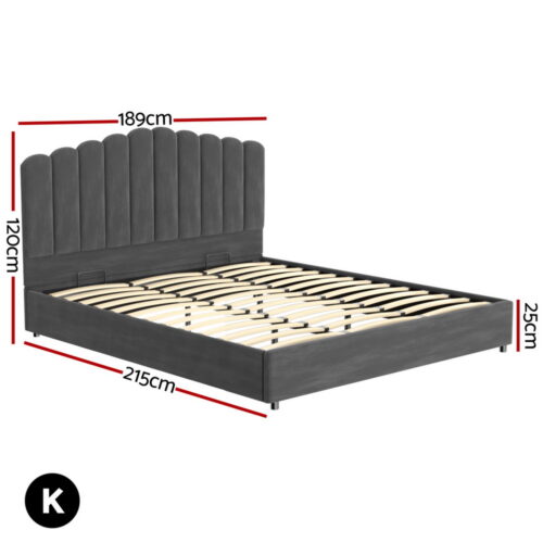 Artiss Bed Frame King Size Velvet Grey FION - Image 2