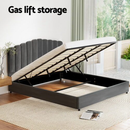 Artiss Bed Frame King Size Velvet Grey FION - Image 4