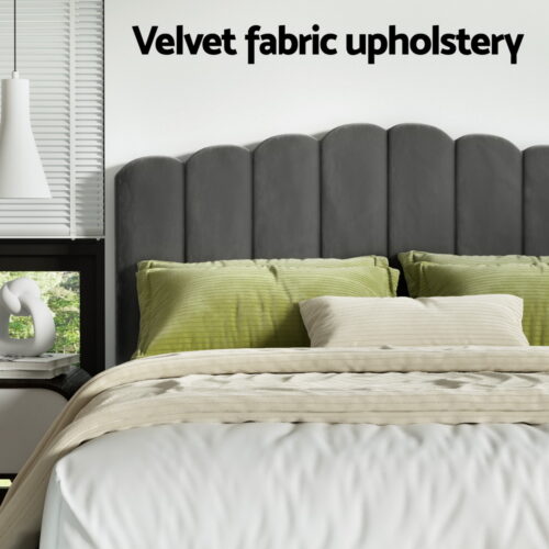Artiss Bed Frame King Size Velvet Grey FION - Image 5