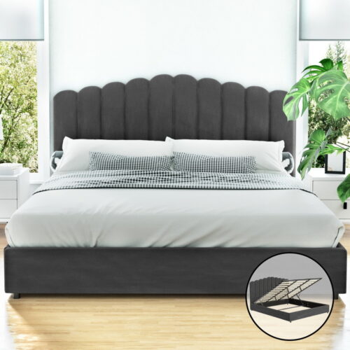 Artiss Bed Frame King Size Velvet Grey FION - Image 7