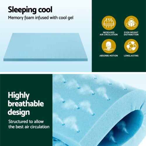 Giselle Bedding Memory Foam Mattress Topper Ventilated Cool Gel 8cm Single - Image 4
