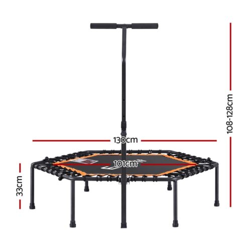 Everfit 51inch Hexagon Fitness Trampoline Rebounder Adjustable Handrail Orange - Image 2