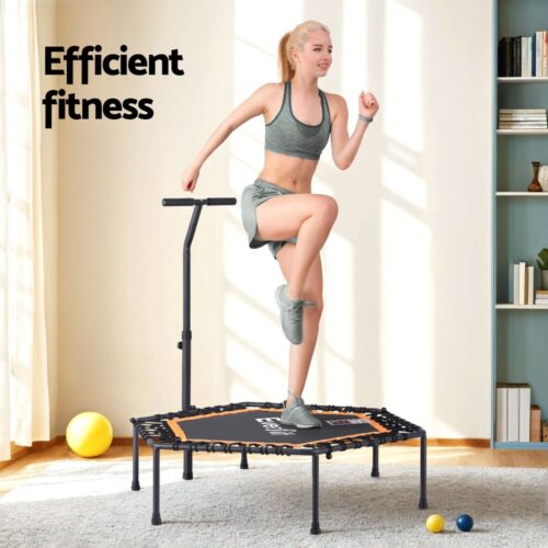 Everfit 51inch Hexagon Fitness Trampoline Rebounder Adjustable Handrail Orange - Image 4