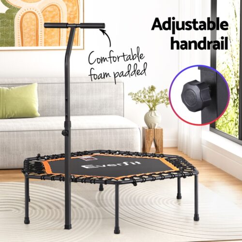 Everfit 51inch Hexagon Fitness Trampoline Rebounder Adjustable Handrail Orange - Image 5