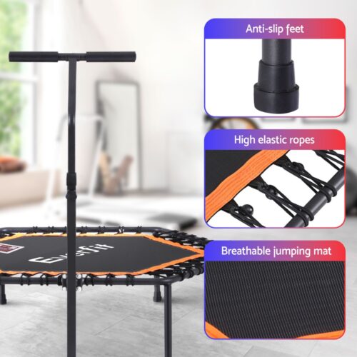 Everfit 51inch Hexagon Fitness Trampoline Rebounder Adjustable Handrail Orange - Image 6