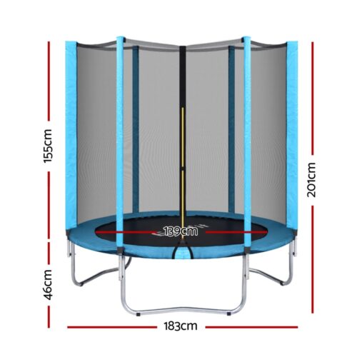 Everfit Trampoline 6FT Kids Trampolines Safety Net Pad Round Blue - Image 2