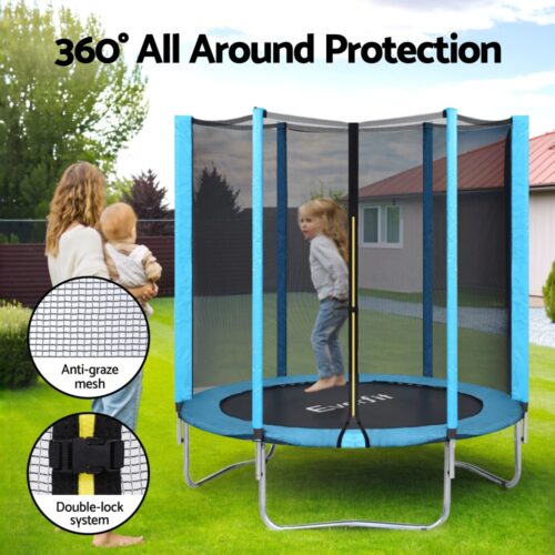 Everfit Trampoline 6FT Kids Trampolines Safety Net Pad Round Blue - Image 4