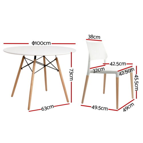 1 Artiss Dining Table and 4 Chairs Set Round White - Image 2