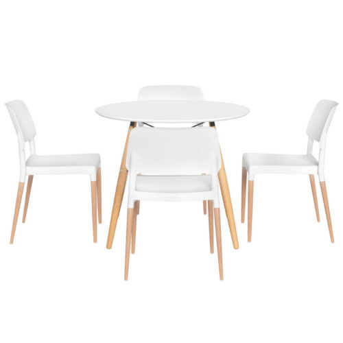 1 Artiss Dining Table and 4 Chairs Set Round White - Image 3