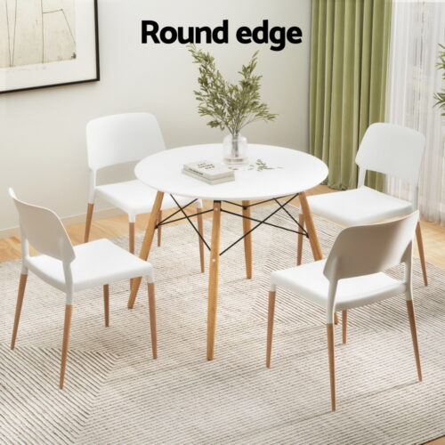 1 Artiss Dining Table and 4 Chairs Set Round White - Image 4