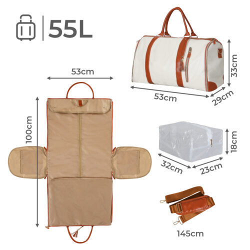 Slimbridge 5L Garment Bags 2-in-1 Hanging Suit Convertible Travel Duffel Beige - Image 3